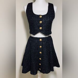 NWT Mable at Anthropologie 2 piece Vest Skirt Set Women Small Shimmer Bl…